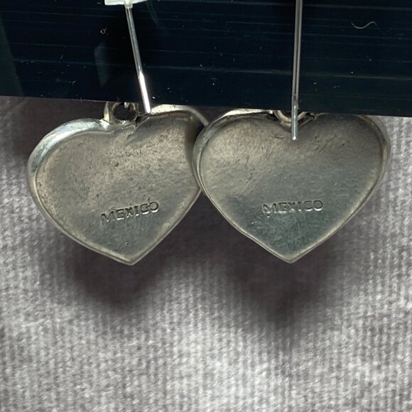 Heart Shaped Star Earrings With Texas Flag Design & Silver Tone Hooks - Picture 4 of 10